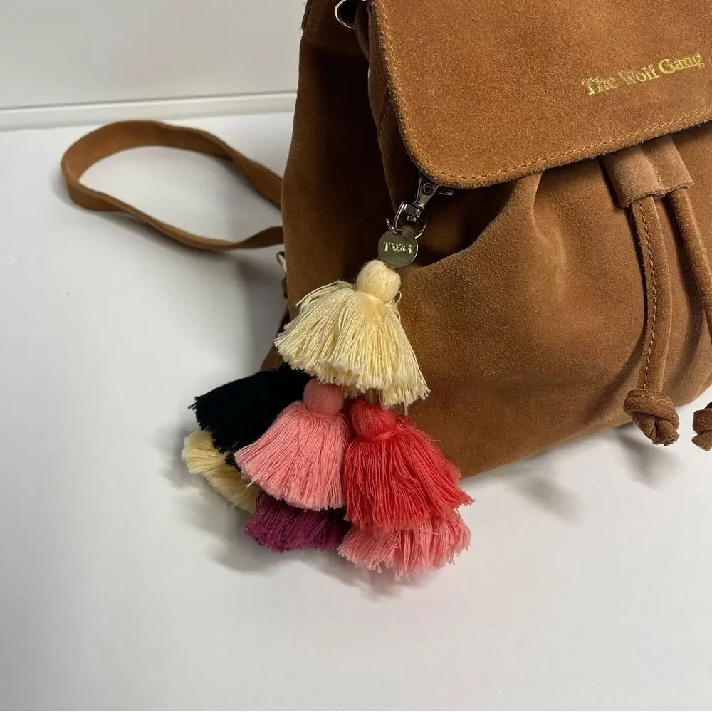 The Wolf Gang Brown Suede Backpack with Tassels